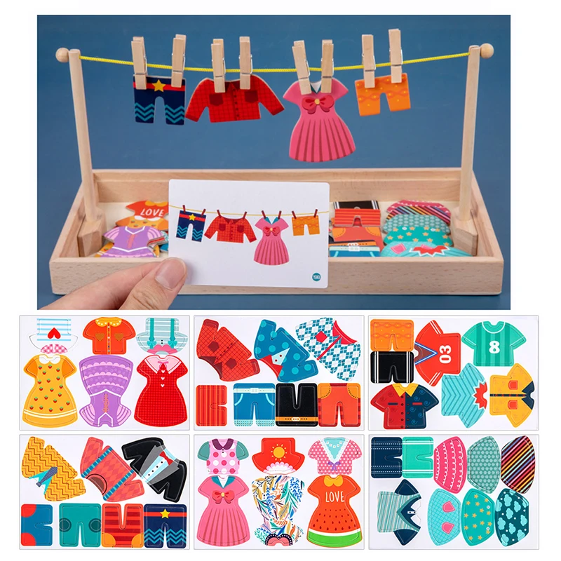 Kids Montessori Games Wooden Toys Clothes Drying Dress-Up Puzzle Jigsaw Thinking Games Educational Matching Sorting Toys Gifts 3