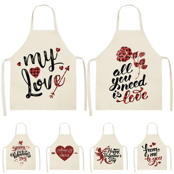 

1Pcs Red Plaids Love Heart Pattern Cleaning Home Cooking Kitchen Aprons Cook Wear Cotton Linen Adult Bibs 53*65cm WQL0210