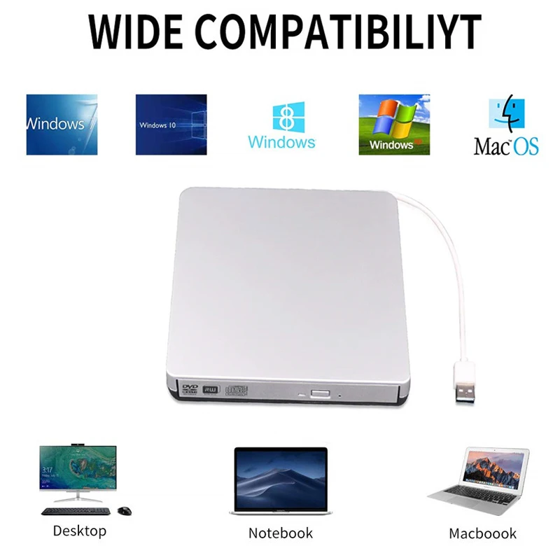 USB 2,0 DVD-RW горелки внешний dvd-плеер CD/DVD rom Оптический привод писатель ридер рекордер для ноутбука+ чехол для привода сумка