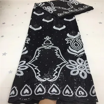 

2020 black/white NEW High quality French mesh embroidered purple sequined tulle velvet lace fabric for Nigerian party dresses