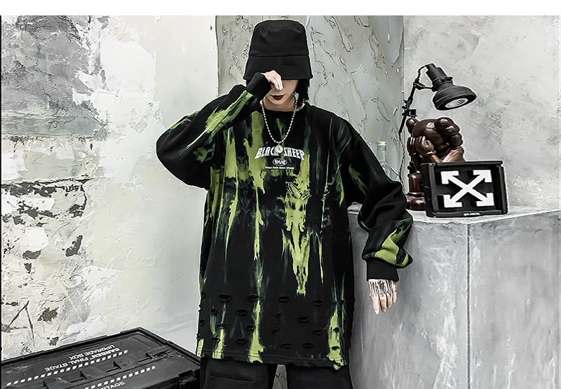 LENSTID High Street Darkness креативный пуловер с дырками в стиле граффити, мужские хипстерские хип-хоп толстовки в стиле Харадзюку
