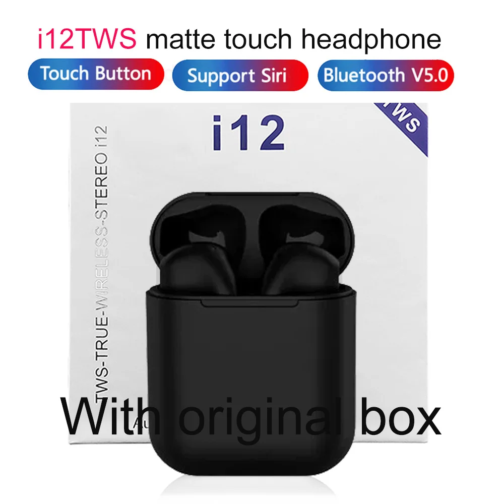 i12 c black box I12 tws оригинальные матовые bluetooth наушники bluetooth 5,0 Touch Pop up беспроводная гарнитура спортивная для смартфонов - Цвет: i12 c black box