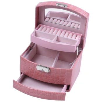 

GUANYA Large Jewellery gift box Storage Organizer Bracelet Ring Necklace Display Case Color:Pink