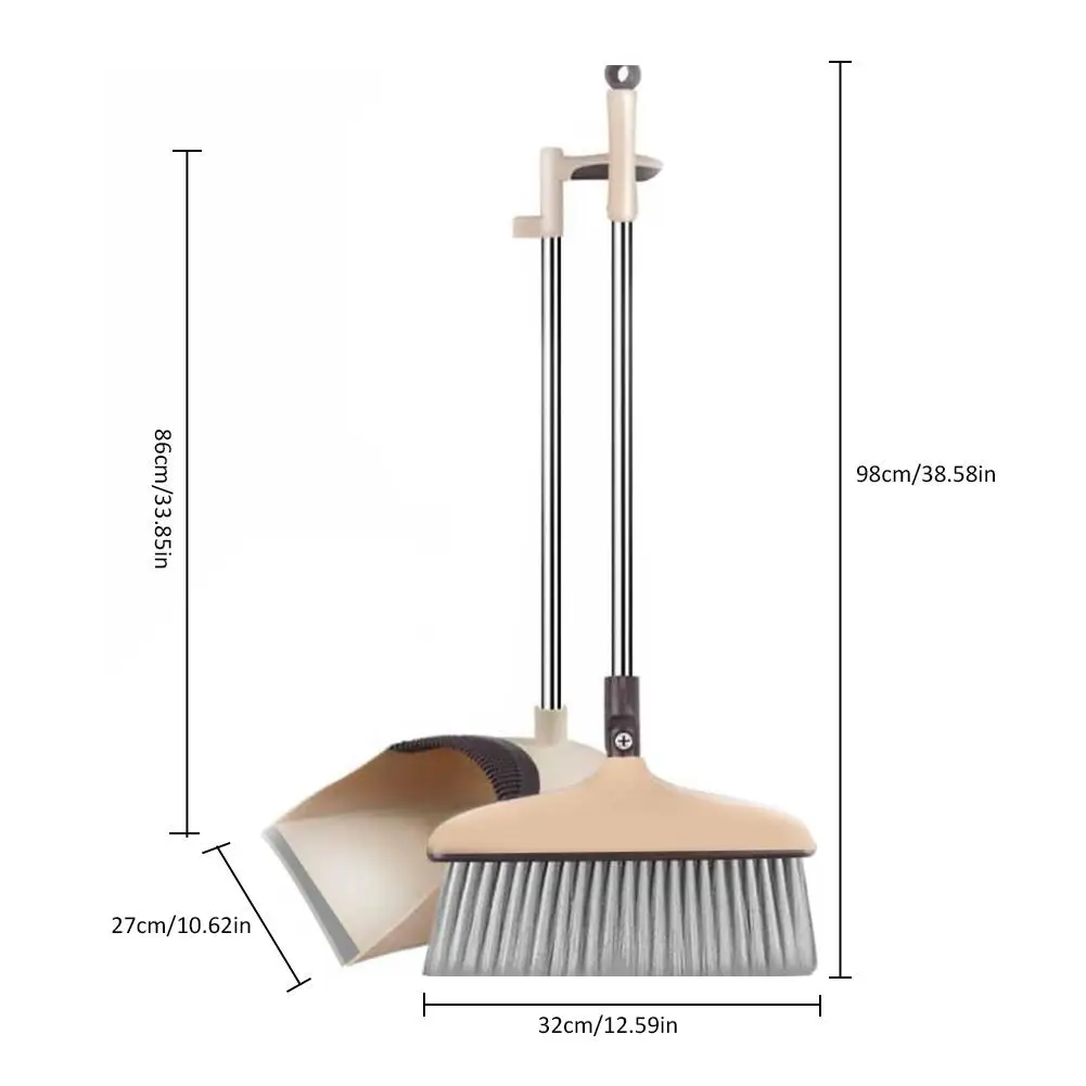 Home Broom Dustpan Set Upright Standing Dust Pan With Extendable Broomstick Cleaning Brush Broom Dustpan Set