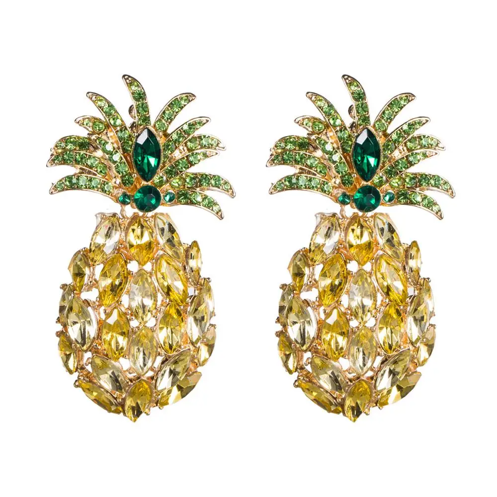 Pineapple Crystal Drop Dangle Earrings for Women 2019 Hot Sale Boho Rhinestone Statement Earring Fashion Jewelry Bijoux | Украшения и