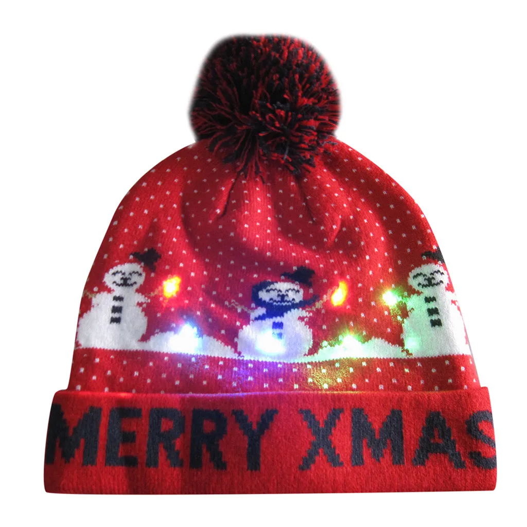 Зимняя женская Шапка, Рождественский головной убор, светодиодный светильник, женские вязаные шапки с помпоном, Femme Hiver, Повседневные Вечерние Шапка,#10