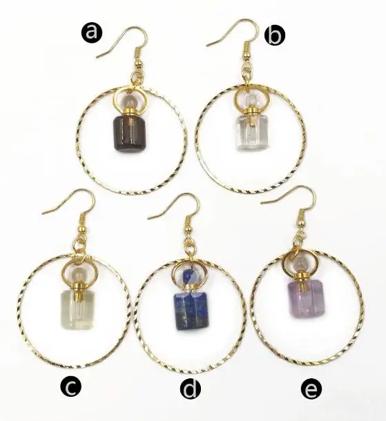 WT-E579 Perfume Bottle Earring Natural Stone Earring Yellow/Smokey Quartz Lapis Stone With Gold Electroplated Big Ring Earring - Окраска металла: mix(send randomly)