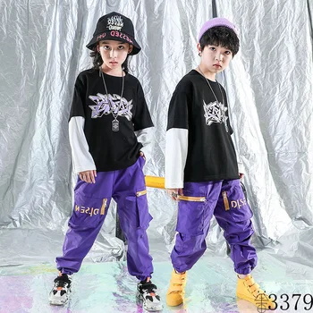 

Kids Black Hip Hop Clothing Sweatshirt Shirt Top Pullover Purple Running Casual Pants for Girls Boys Jazz Dance Costumes Clothes