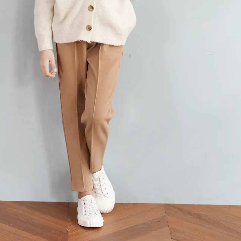 khaki Teenage Girls Pants Woolen Trousers Children Pants Autumn Winter School Kids Clothing Casual Pocket Pant For Teen Girl Khaki - Цвет: khaki