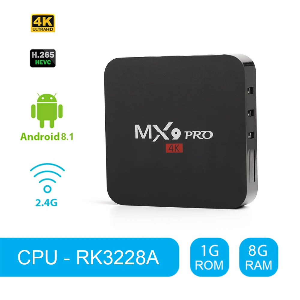 MX9pro Android 8,1 Smart tv Box 1 ГБ 8 ГБ RK3228A Cortex A53 2,4G Wifi 100M LAN MX9 Pro 4K 3D медиаплеер Android телеприставка