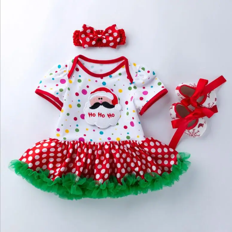Z471 short sleeves Infant Christmas Clothes 3pcs Sets Short Sleeves Baby Girls Clothes Newborn Rompers+Headband+Shoes New Year Gift Party Costumes - Цвет: Z471 short sleeves