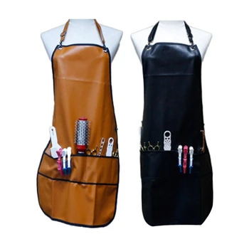 

2x Black /Orange Barber Apron with Pockets Leather Waterproof PU Hairdressing Apron Cape Cutting Hair Cape for Barber