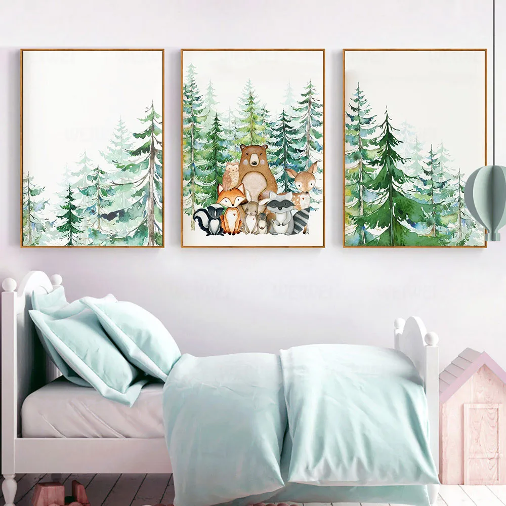 Woodland-Animal-Print-Nursery-Wall-Art-Paintings-Nordic-Poster-Canvas-Painting-Fox-Deer-Bear-Wall-Pictures (3)