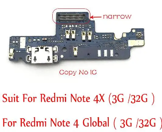 Для Xiaomi Redmi Note 4X Note4x USB док-коннектор, зарядный порт гибкий кабель USB зарядное устройство запасные части - Цвет: Narrow Copy