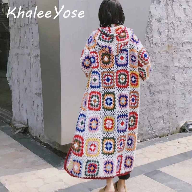 KHALEE YOSE/длинные вязанные свитера ручной работы Кардиган хиппи бохо шикарное пальто с длинными рукавами осеннее пальто из мохера в этническом стиле