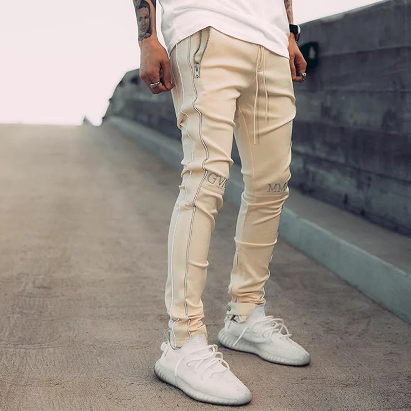 New fashion trendy brand reflective strip sports pants thin fitness