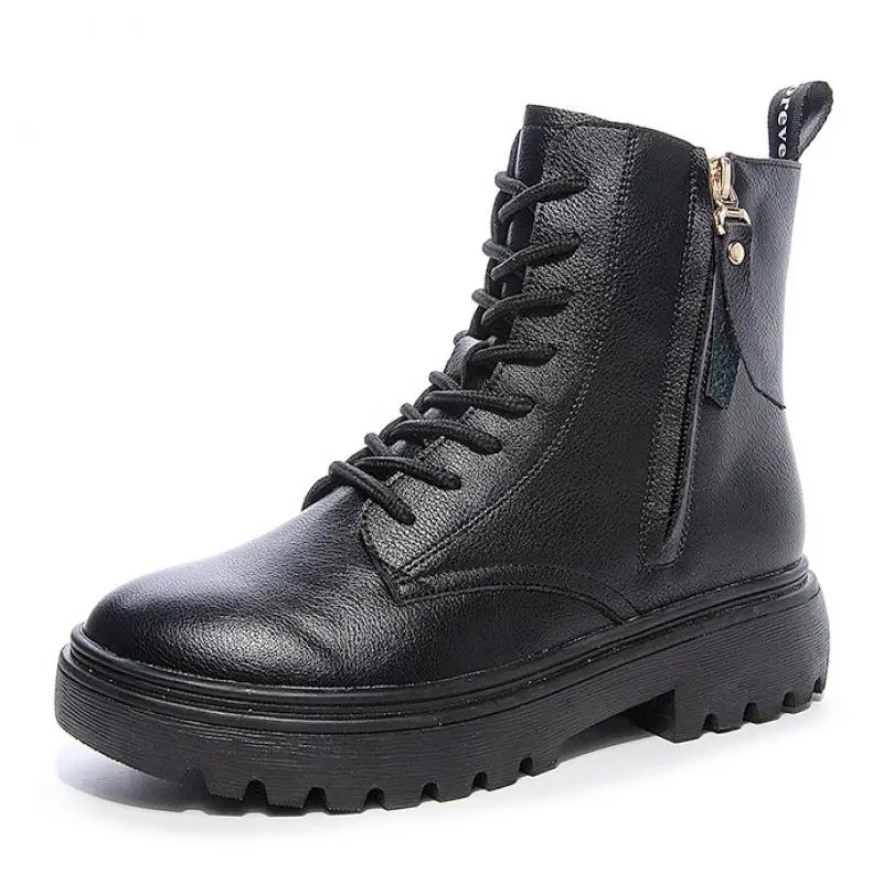 

Genuine Leather Boots Women Winter 2020 Trend Bottine Femme Warm Black Boots for Women Fashion Fur Platform Shoes Woman Booties