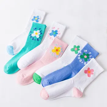 

1 pair Fresh Color Flower Socks Harajuku Long Tube Cotton Stockings INS Women Classic Sport Socks High Quality