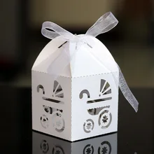 50 шт. лазерная резка полые Детские коляски автомобиль подарок коробка сладостей с лентой на заказ детский душ день рождения подарок украшения