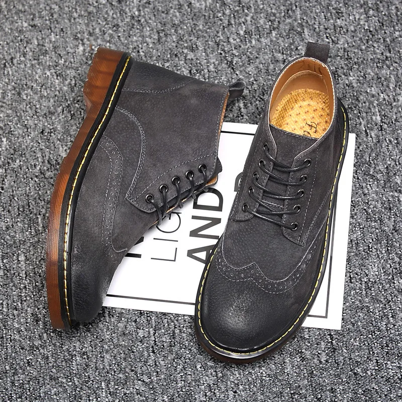 

England Autumn & Winter Trend MEN'S SHOES Genuine Leather Casual Wear-Resistant Work Shoes Large Size Bang Youth Retro Hight-top