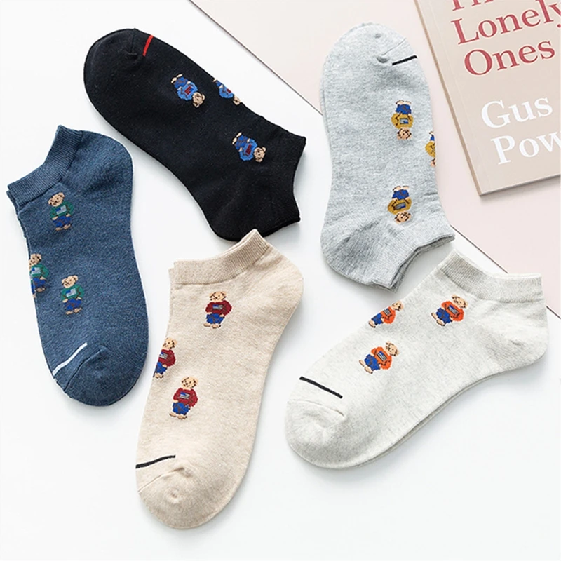 Дышащие эластичные Нескользящие забавные короткие Носки с рисунком медведя из