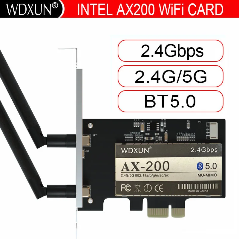 Dual Band 2.4Gbps Wireless AX200NGW Network Wifi PCI-E 1X Card For Intel AX200 2.4G/5Ghz 802.11ac/ax Wi-fi Bluetooth 5.0 Adapter |