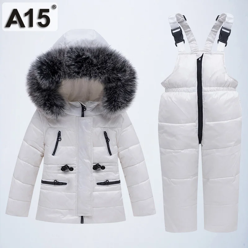 Детская пуховая куртка унисекс A15, для мальчиков и девочек ясельного возраста, со съемной шапочкой и штанами, зимний комплект с размерами на 2, 3, 4, 6 лет - Цвет: K36-1911White