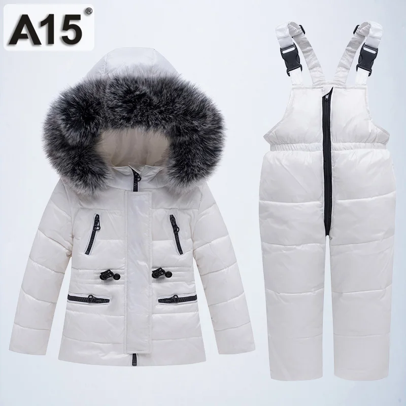 K36-1911White Детская пуховая куртка унисекс A15, для мальчиков и девочек ясельного возраста, со съемной шапочкой и штанами, зимний комплект с размерами на 2, 3, 4, 6 лет - Цвет: K36-1911White