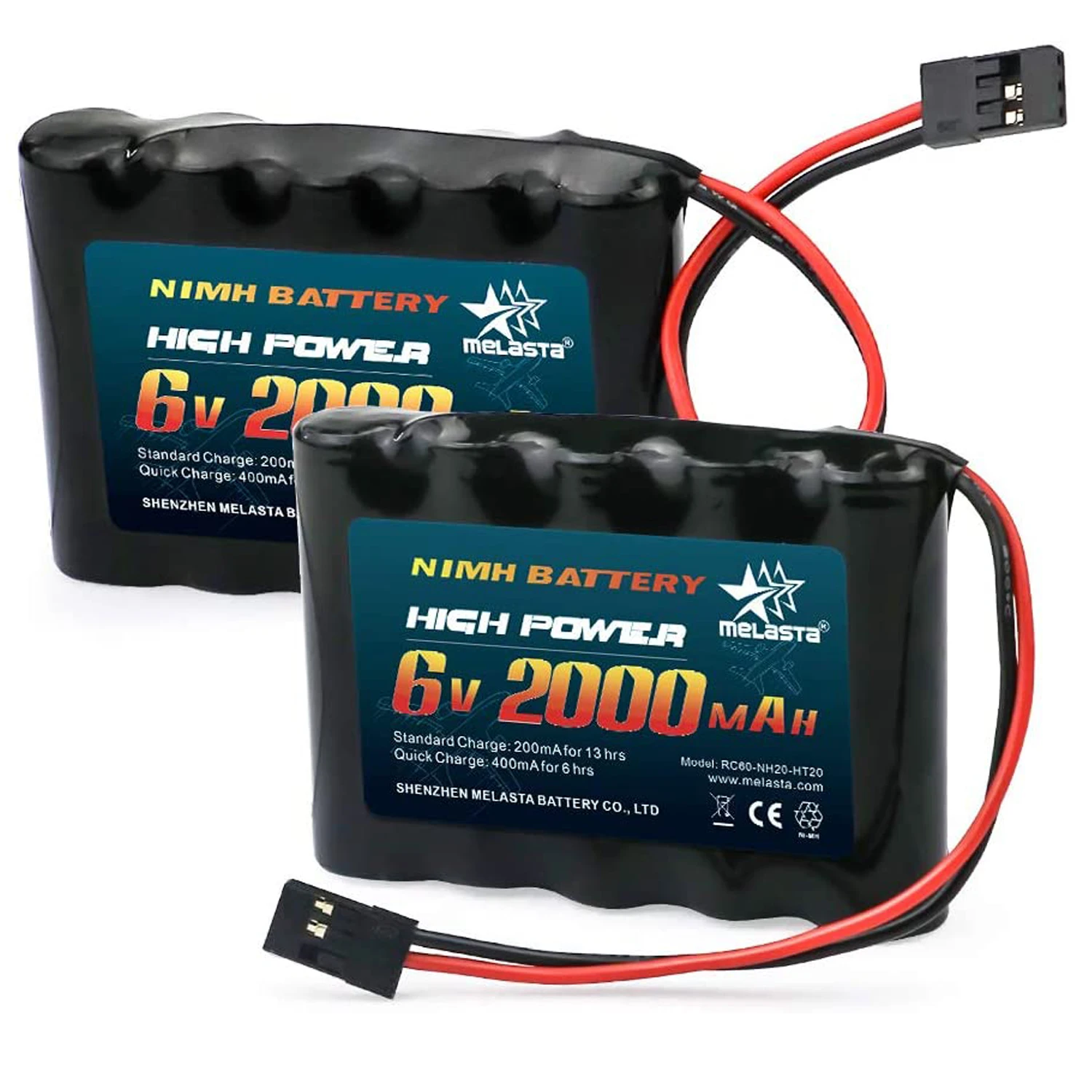 Melasta 2pack  6V 2000mAh NiMH RC Receiver Battery for Futaba RC Airplane Servo Controller Radio Transmitter Rechargeable