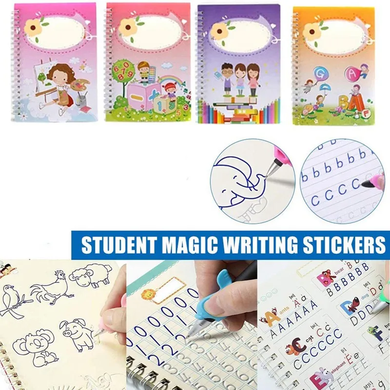 

Children Kindergarten Groove Copybook Set Preschool Hard Pen Practice Copybook Board Student Magic Number Letter Writing Sticker
