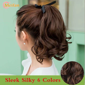 

MEIFAN Short Curly Wave Clip in Ponytail Hair Extention Wigs Synthetic Heat Resistant Sleek Silky For African American Female