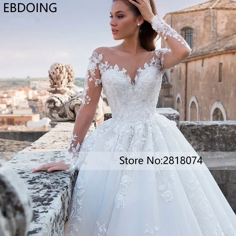 EBDOING Dream, кружевное бальное платье, свадебное платье, круглый вырез, Vestidos De Novia, длинное, новейшего размера плюс, свадебное платье, платье невесты