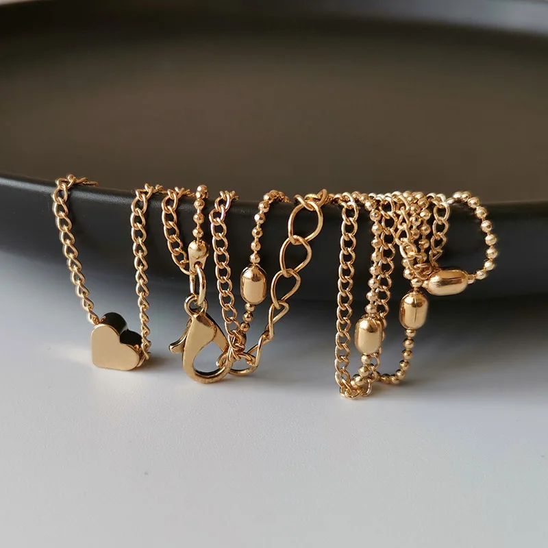 Женское колье чокер с двойной цепочкой золотистого цвета сердечком|necklace silver