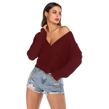 

Plus Size Autumn Winter Knitting Casual Long Sleeve Sweater Loose Female Oversize Sweater V-Neck Fashion Women Clothing Pullover