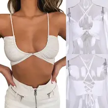 Женская однотонная Летняя Пляжная майка с открытой спиной на бретельках, сексуальный бюстгальтер, праздничная модная верхняя одежда