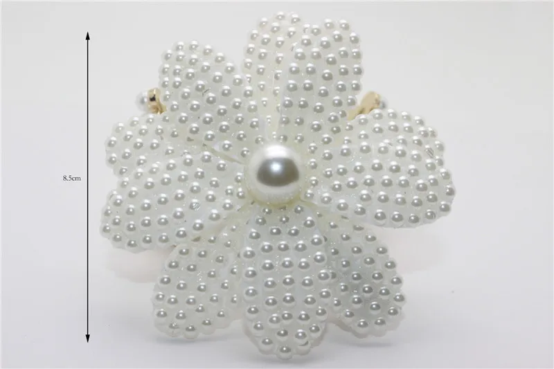 Women Girls Big Simulated-pearls Bowknot Rhinestones Hair Clips Handmade Ivory Pearls Flower Bow Barrettes Duck Clips For Party