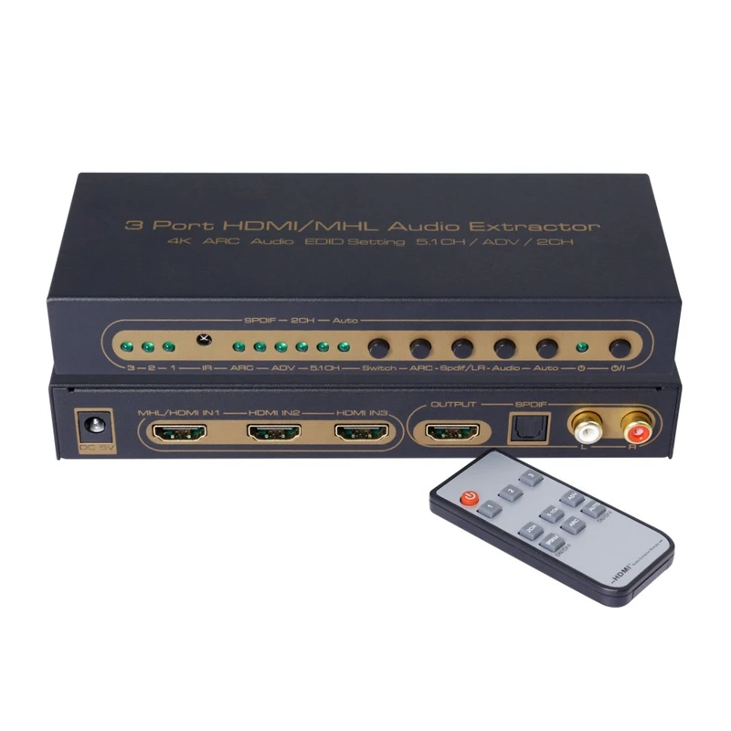 Unnlink HDMI коммутатор 3X1 UHD 4 k@ 30 Гц 3 в 1 выход аудио экстрактор HIFI 5,1 SPDIF Toslink оптический 2RCA ARC для ТВ-палки EU штекер