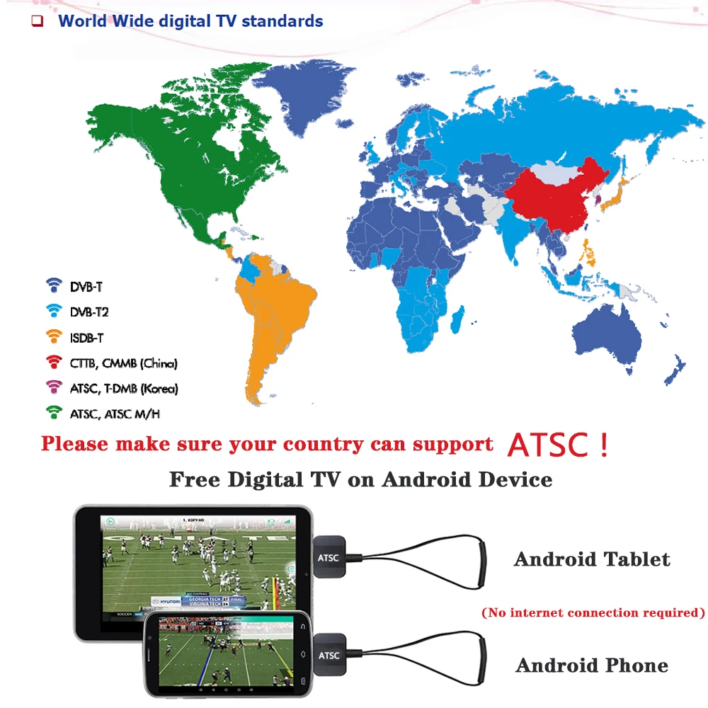 ATSC ТВ Стик тюнер микро USB цифровой ТВ рецептор для Android телефона планшета ATSC FAT USB 2,0 HD США/Канада/Южная Корея