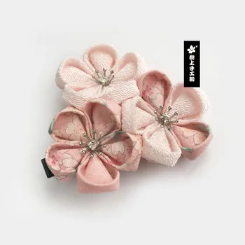 

Japanese Style Tsumami Kanzashi Sakura Flower Kimono Barrettes Accessory Pure Handmade Hair clip Pin Headdress Hair Ornaments