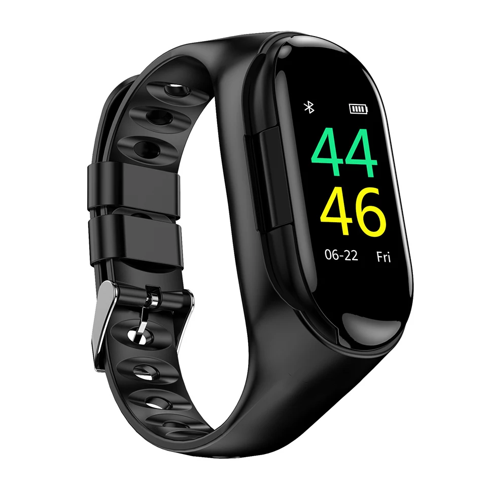 Новейшая bluetooth-гарнитура AI smart watc, трекер здоровья, шагомер, фитнес-браслет, умный Браслет 2в1, беспроводная bluetooth-гарнитура - Цвет: Черный