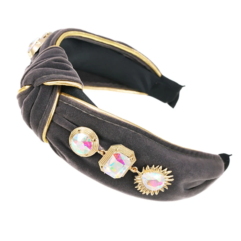 

ZHINI Fashion Wide Velvet Headbands for Women Simple Charming Styling Knot Solid Color Hairbands Rhinestone Hair Accessories