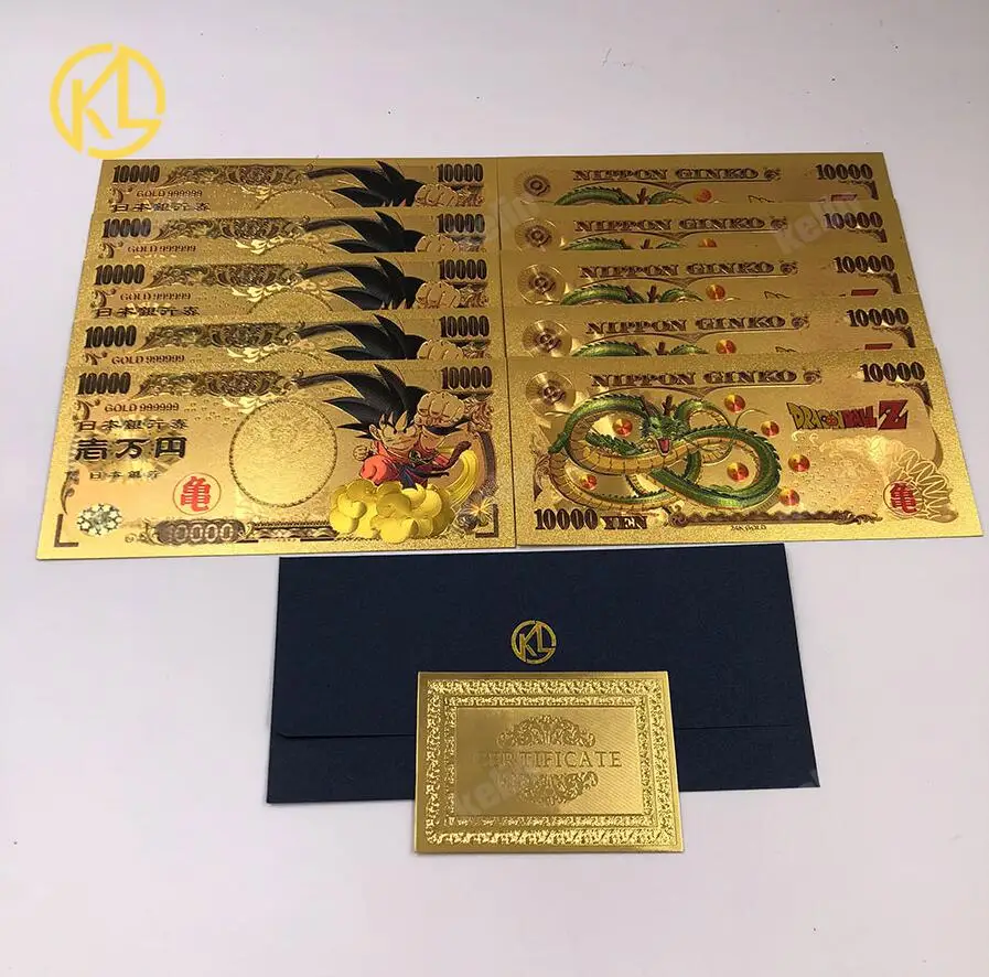 5 шт. или 10 шт./лот, японский dragon ball z Master Roshi 10000 Yen, Золотые пластиковые банкноты для детской классической коллекции памяти - Цвет: Dragon Ball1