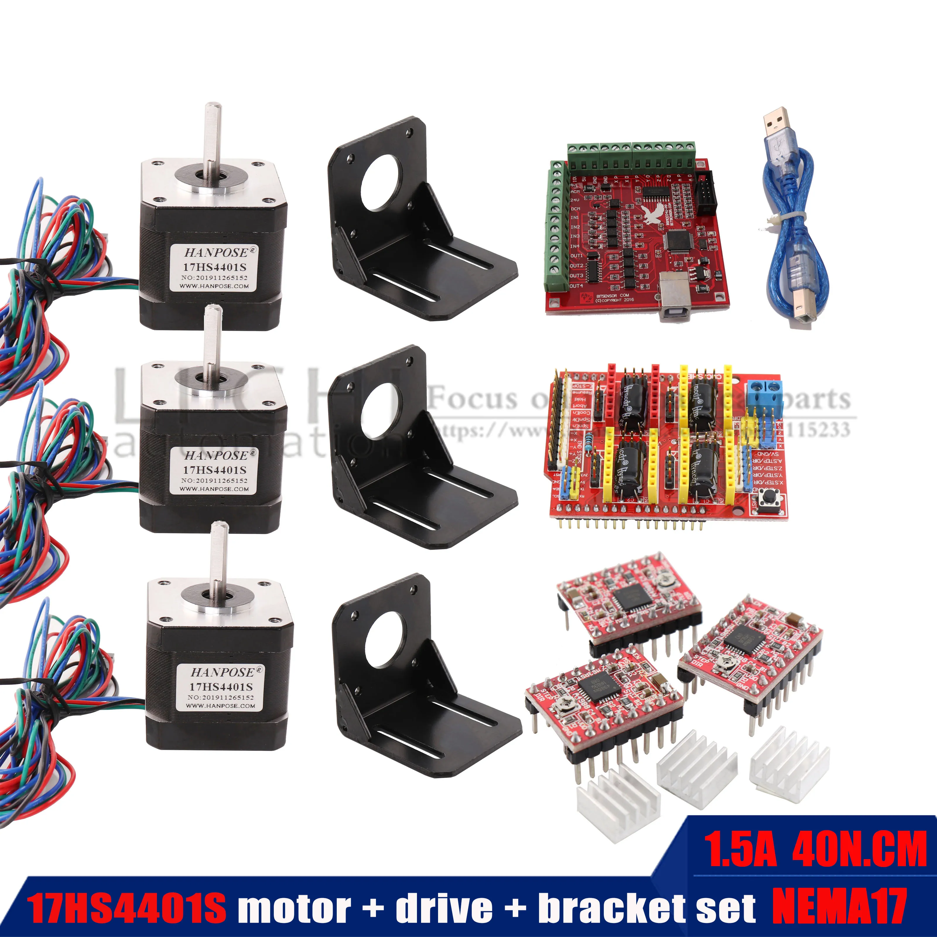 Шаговый двигатель 17HS4401S 4.0A + USB контроллер питания 3 шт. драйвер TB6600 кронштейн |
