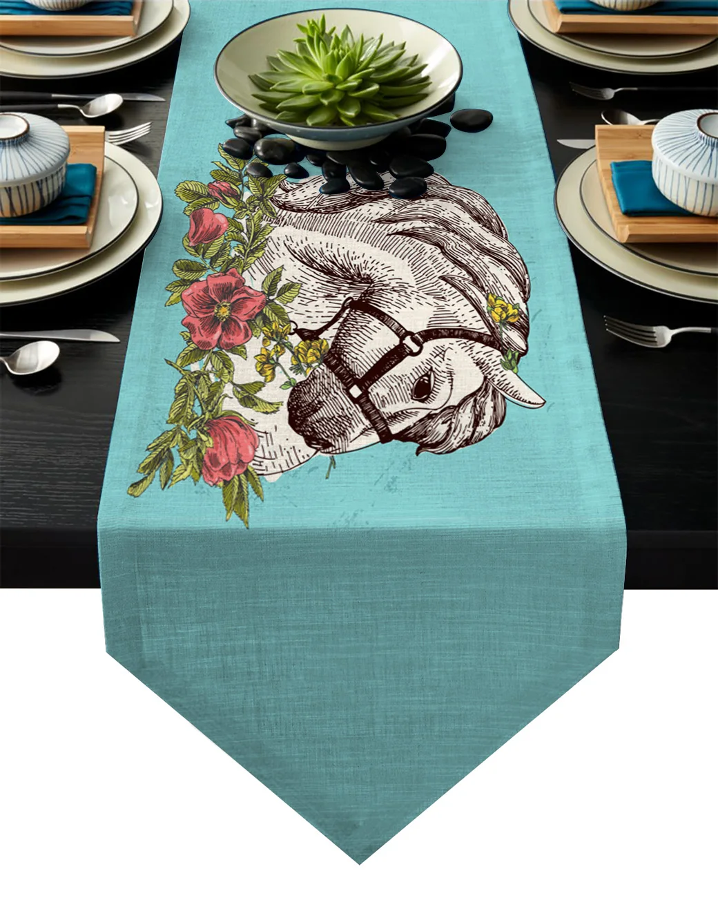 Animal Bohemian Style White Horse Tablecloths Tablerunner Decoration Holidays Wedding Table Runner Small Long Stain | Дом и сад