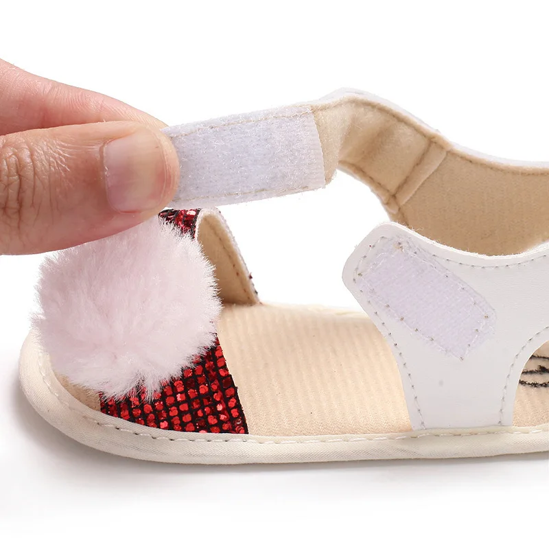 Сандалии для новорожденных девочек мягкие босоножки с блестками и пушистыми