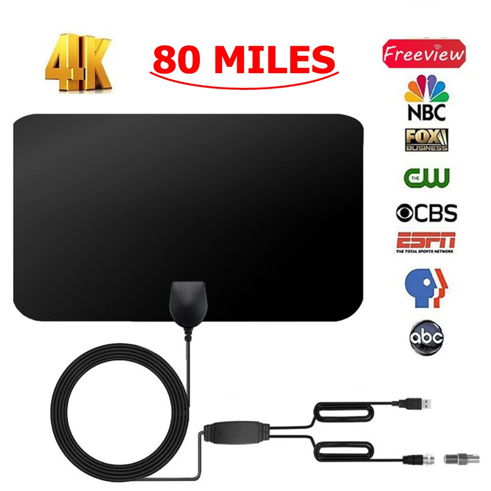 80 миля диапазонная антенна ТВ цифровая HD небесная проволока 4K Antena HD tv 1080P усилитель HDTV внутренняя телевизионная антенна