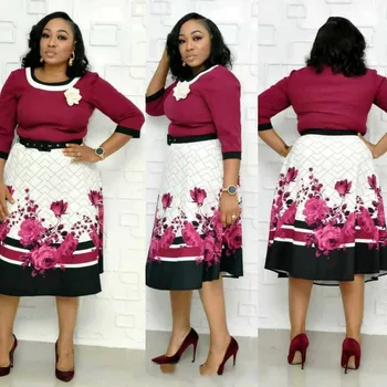 

African women autumn elegent fashion style printing plus size dress L-3XL