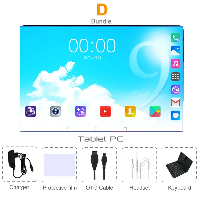 10-дюймовый Android планшетный ПК 1280X800 FHD ips экран Восьмиядерный 128 ГБ 6 ГБ ОЗУ 4G LTE телефонные звонки планшеты wifi gps Bluetooth 10 - Комплект: Комплект 4