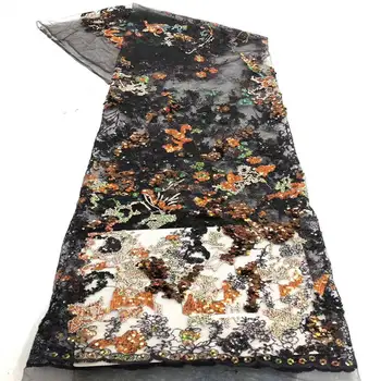 

2020 Latest design Handcut organza embroidery lace African tulle lace fabric with Sequins for party dress 5 yards / lot