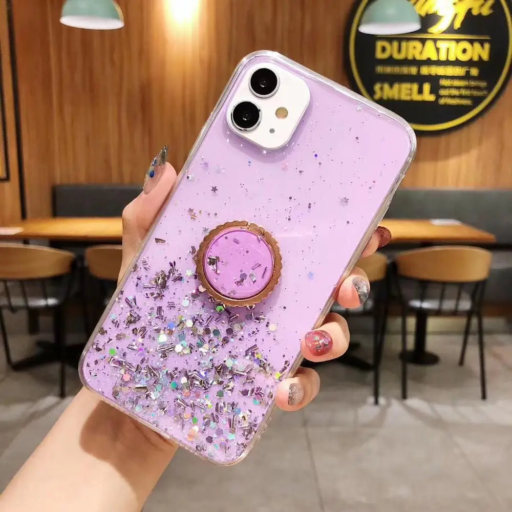 Phone Case For Xiaomi Redmi Note 9 pro 9s note 8T 10X 10 K20 K30 7 7A 8 8A Note 7 mi 9 pro cc9 Glitter Bling Ring bracket Cover xiaomi leather case cosmos blue Cases For Xiaomi